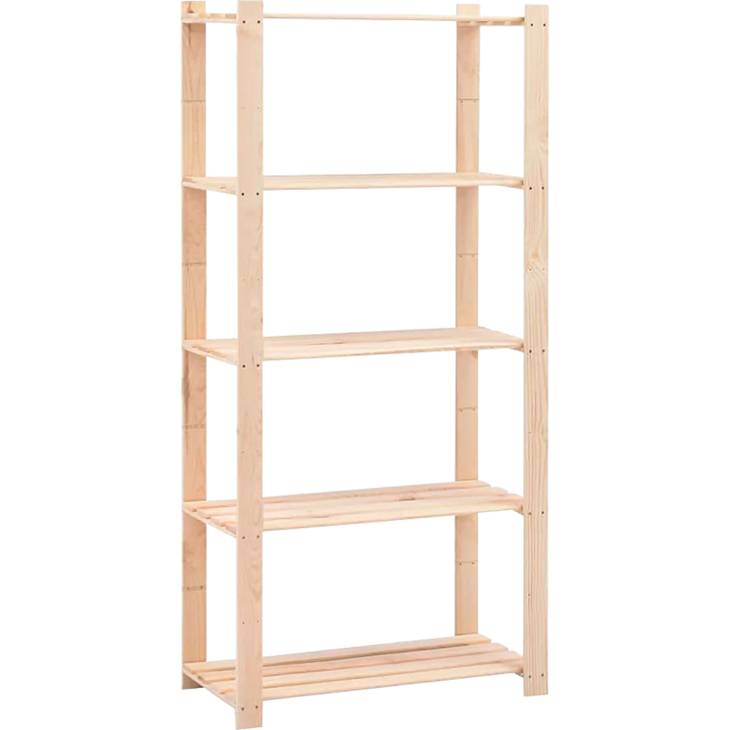 Scaffale in legno di pino grezzo 5 ripiani
