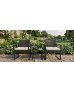 Set bistrot melody, in acciaio e rattan, 2 poltrone Ø60x57,5xh.76,5 cm + 1 tavolino 42x40xh39,5 