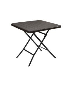 Tavolo in resina, pieghevole, 78x78xh.74 cm, effetto legno, colore marrone
