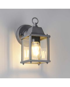 Serie mirande, applique, h.23 cm, in alluminio e vetro trasparente opaco, e27, ip44, colore antracite