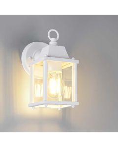 Serie mirande, applique, h.23 cm, in alluminio e vetro trasparente opaco, e27, ip44, colore bianco