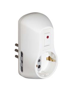 Adattatore safe 1 presa standard tedesca e 2 prese 10a con interruttore di sicurezza - bianco