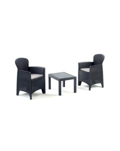 Salottino da giardino forest, in polipropilene, composto da: tavolino 59x46xh.40 cm + 2 poltrone 59x57xh.85,5 cm, colore antracite