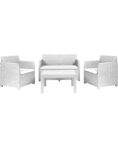 Set salottino giardino lavinia, in resina,  1 divano 122x65xh.76 cm, 2 poltrone 63x65xh.76 cm, tavolo 76x58xh.41 cm, colore bianco