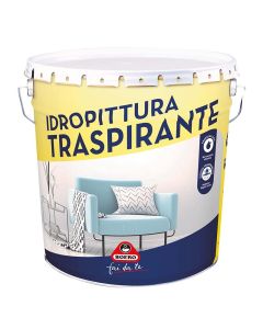 Idropittura traspirante bianca, elevata traspirabilità, resa 9 m²/lt, 14 lt