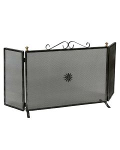 Parascintille in ferro battuto, con laterali, 110(70+20+20)xh.46 cm