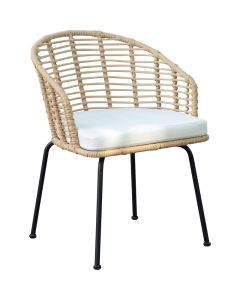 Sedia poltrona venezia, struttura metallo nero, seduta rattan naturale in resina pe