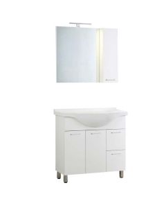 Mobile bagno tokyo 85x35xh.75 cm, lavabo in ceramica, 2 ante + 2 cassetti, specchio 80x70 cm con applique, colore bianco