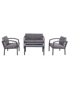 Set arredo avana in acciaio 2 poltrone + divano + tavolino. grigio scuro