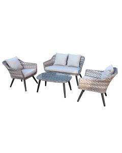 Set salotto dallas divano, 2 poltrone + tavolino, tortora/grigio