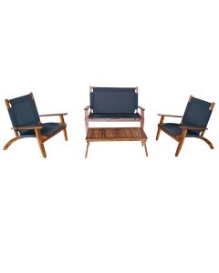 Set arredo primavera tessuto grigio scuro acacia oliata 1 divanetto+2 poltrone+1 tavolino