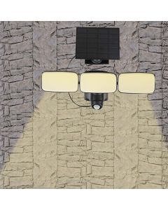 Applique led ad energia solare, 3 fari orientabili, 15w 1500lm 4000k ip54, pannello monocristallino 6v 3w, colore nero
