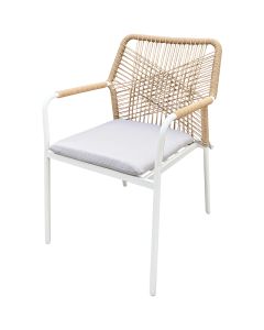 Sedia, in wicker e acciaio, 59x63xh.85 cm, colore bianco, incluso cuscino