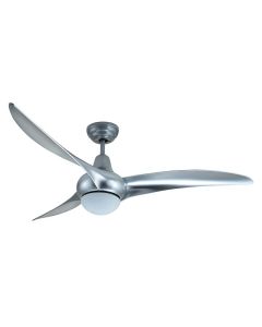Ventilatore da soffitto, 3 pale 116 cm, 70w, con luce led 15w 2000lm, 3 velocita', timer, con telecomando, colore silver