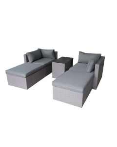 Salotto bombay, in acciaio e rattan, composto da 2 divani, 2 pouf, 1 tavolino