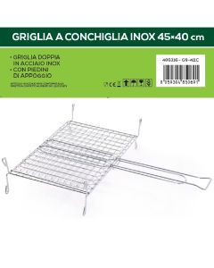 Griglia inox a conchiglia,45x40 cm, con piedi