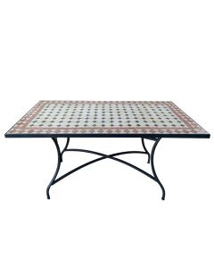 Tavolo da giardino rettangolare modello Cipro, struttura in metallo e piano in cemento decoro mosaico