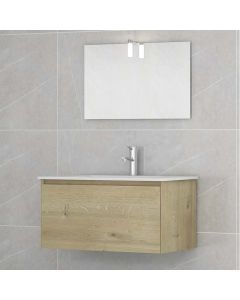 Mobile bagno modello mete 80 con specchiera completa di luce, rovere chiaro