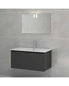 Mobile bagno sospeso mete 80, specchio con applique 80x45 cm, 78,2x45xh.40 cm, colore grigio scuro (esclusa rubinetteria)