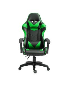 Sedia gaming girevole, ergonomica, altezza regolabile, con poggiatesta e supporto lombare, colore nera e verde
