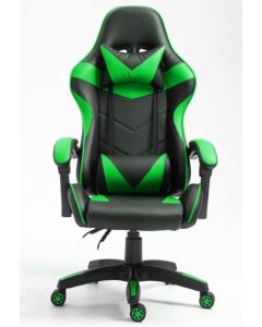 Sedia gaming girevole, ergonomica, altezza regolabile, con poggiatesta e supporto lombare, colore nera e verde