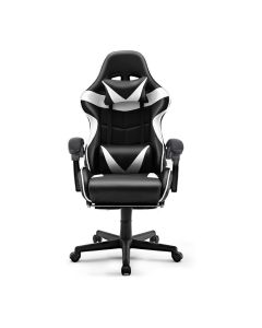 Sedia gaming girevole, ergonomica, altezza regolabile, con poggiatesta e supporto lombare, colore nera e bianca