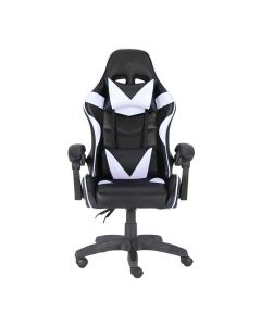 Sedia gaming girevole, ergonomica, altezza regolabile, con poggiatesta e supporto lombare, colore nera e bianca