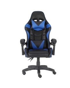 Sedia gaming girevole, ergonomica, altezza regolabile, con poggiatesta e supporto lombare, colore nera e blu