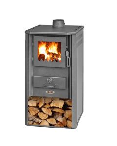 Stufa a legna odino 8 kw, con portalegna e raccogli cenere, colore bordeaux