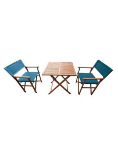 Set pieghevole rey, in robinia oliata, tavolo + 2 sedie da regista, verde petrolio