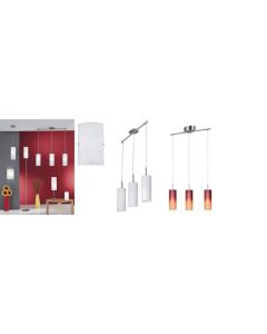 Lampadario sospensione modello troy 3 in metallo cromato e vetro bianco 3x60w e27