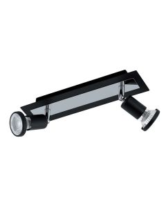 Sarria led, gu10, in acciao nero e cromato barra 2x5w, cm 30x7