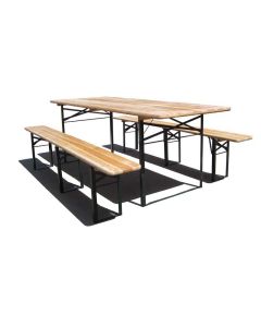 Set birreria, 2 panche rinforzate con 3 gambe e tavolo in legno naturale, 220x80 cm