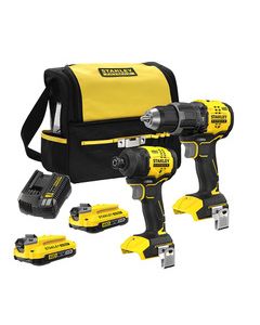 Kit trapano avvitatore a percussione + avvitatore brushless v20, in dotazione: 2 batterie 2.0 ah, caricabatterie, softbag