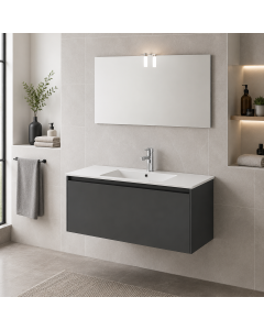Mobile bagno modello mete 100 con specchiera completa di luce, grigio scuro