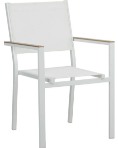 Sedia in acciaio e textilene, colore nero e braccioli top in legno