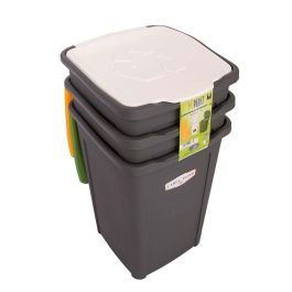 Set 3 Contenitori Raccolta Differenziata 50 Lt, Fusto Grigio Coperchi Colore Giallo Verde E Bianco 37x37xh 53 Cm 9139533