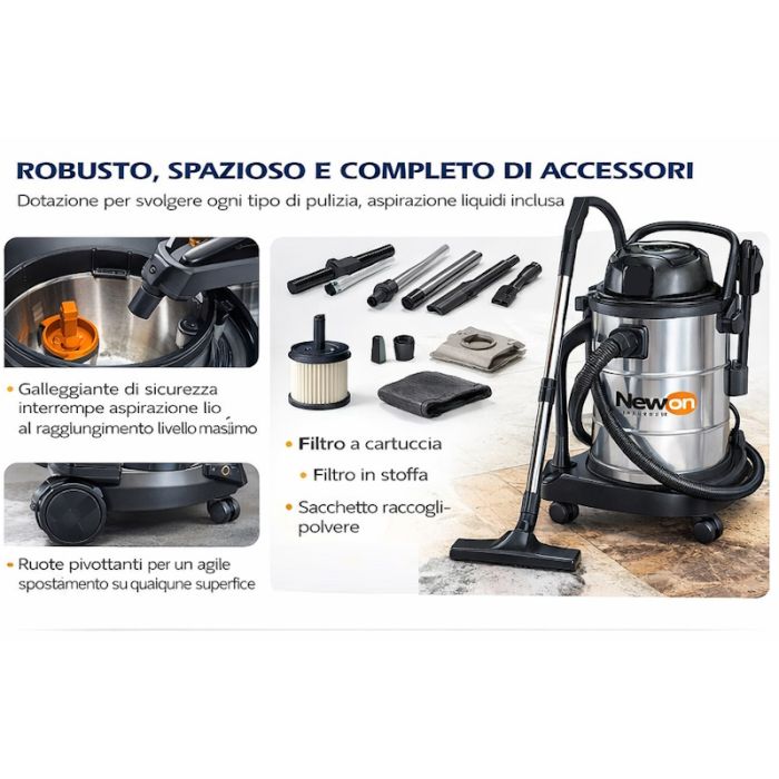 Bidone aspiratore 1400 w, 50 lt, per solidi/liquidi