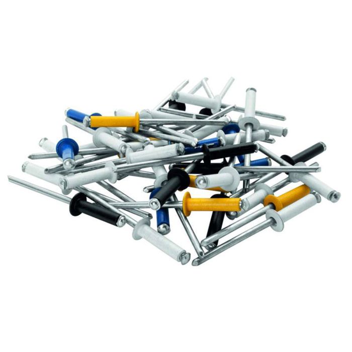 Rivetti automotive 4 colori Ø4.0 x 16 mm, spessore materiale da fissare 9-12 mm, punta trapano hss inclusa, cf.32 pz