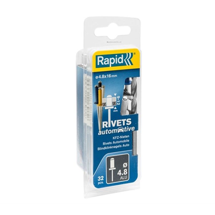 Rivetti automotive 4 colori Ø4.8 x 16 mm, spessore materiale da fissare 9-12 mm, punta trapano hss inclusa, cf.32 pz