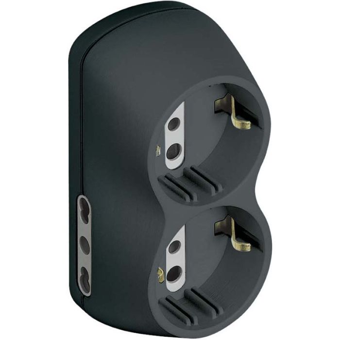 Adattatore triplo 16A con Schuko nero