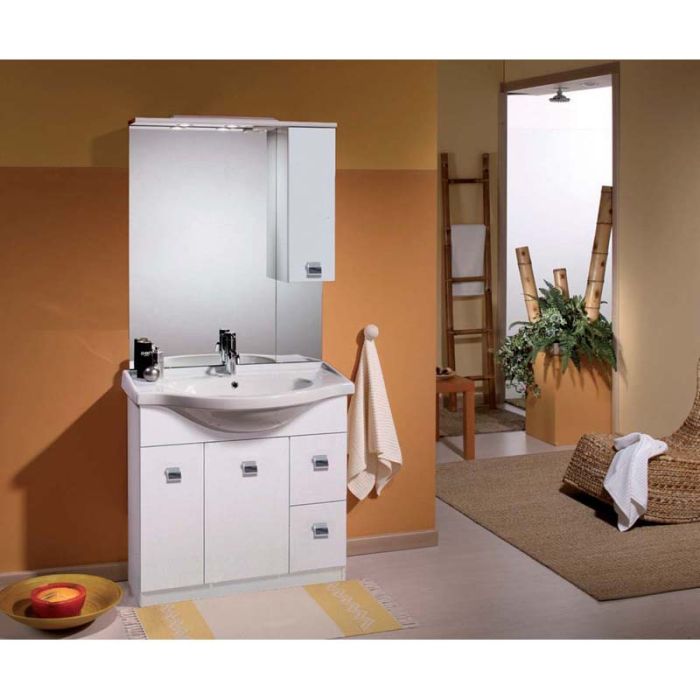 Mobile bagno still, 2 ante e 2 cassetti + pensile e specchiera 85x50xh.190  cm