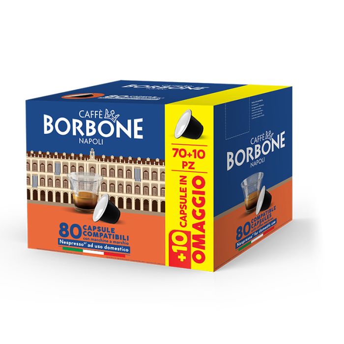 Caffe' borbone in capsule 70+10, miscela decisa, compatibile nespresso