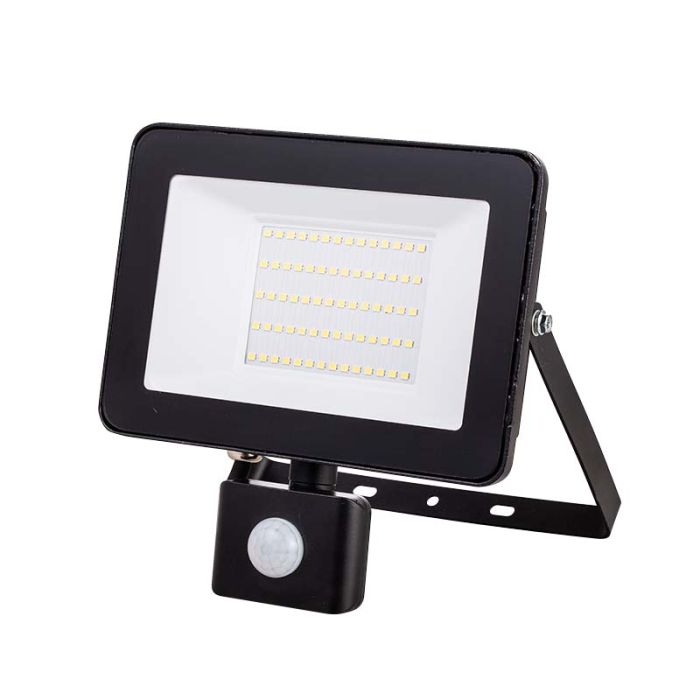 Proiettore 50w, faretto a led con sensore di movimento, 4000k luce naturale, 18x19,6x5 cm
