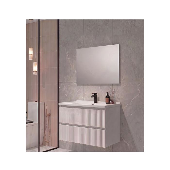 Mobile bagno sospeso gioia, 2 cassettoni, specchio 70x45, 80,5x47,5xh.53 cm, colore bianco cannettato (esclusa rubinetteria)