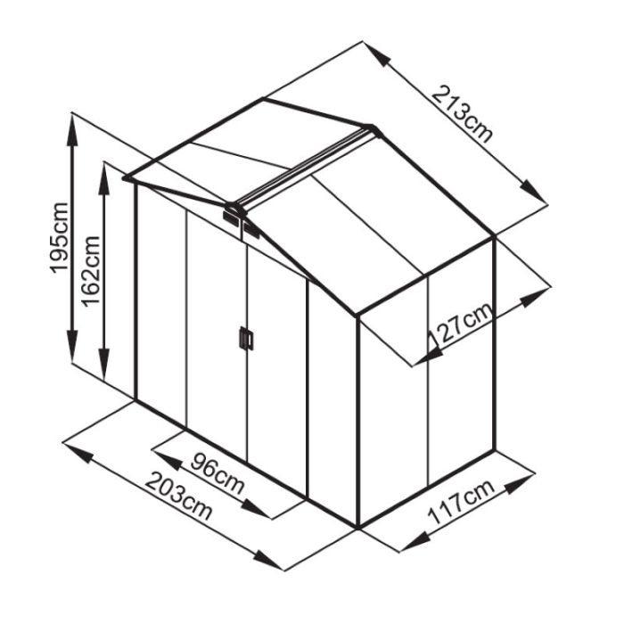 Casetta in lamiera zincata levante, 213x127xh.195 cm