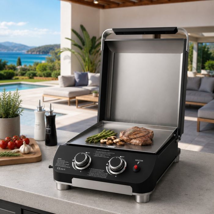 Piastra a gas 2 fuochi da appoggio Manaus, griglia di cottura in acciaio inox 36x35 cm, 5 kw